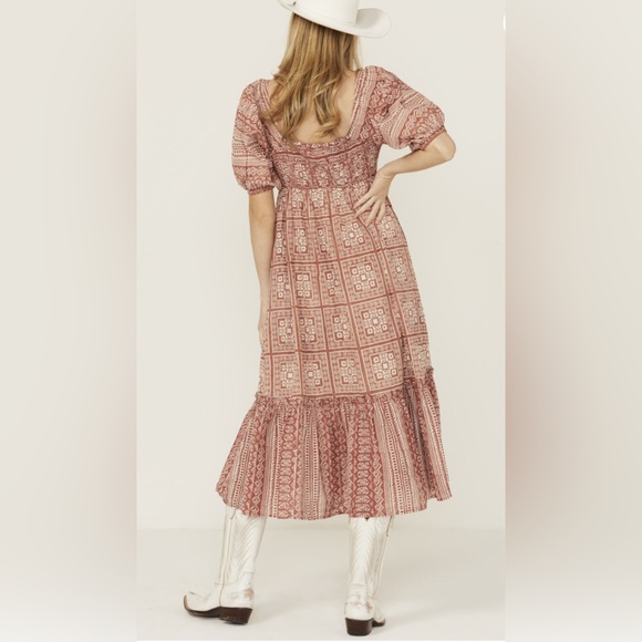 CLEOBELLA Joely Midi Dress Organic Cotton Southwestern Boho Print Rust Copper M - Picture 3 of 13